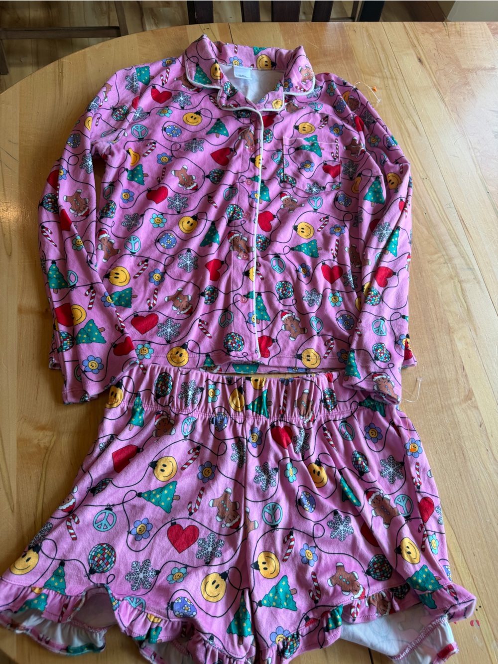 art class Pink Girls' Pajama Romper with Holiday Emoji Print